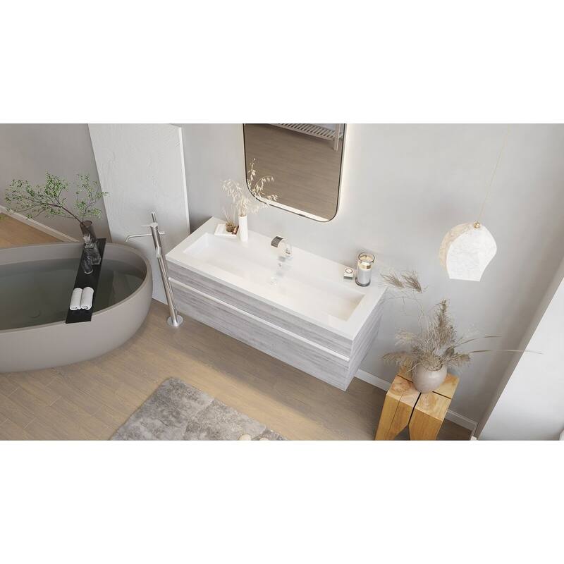 Trough Collection 42" Wall Mount Cultured Marble Top Bathroom Vanity with Sink and Drawer