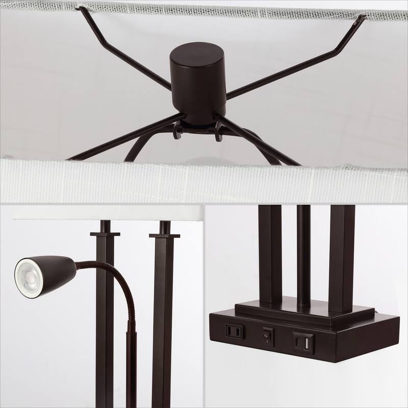 Callie 23.75" 2-Light Farmhouse Metal LED Table Lamp with USB Charging Port, Adjustable Reading Light, by JONATHAN Y