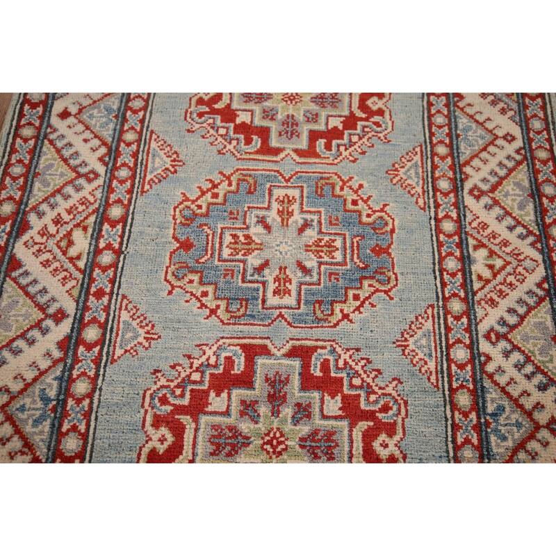 Light Blue Kazak Accent Rug Hand-Knotted Traditional Wool Carpet - 2'9" x 4'0"