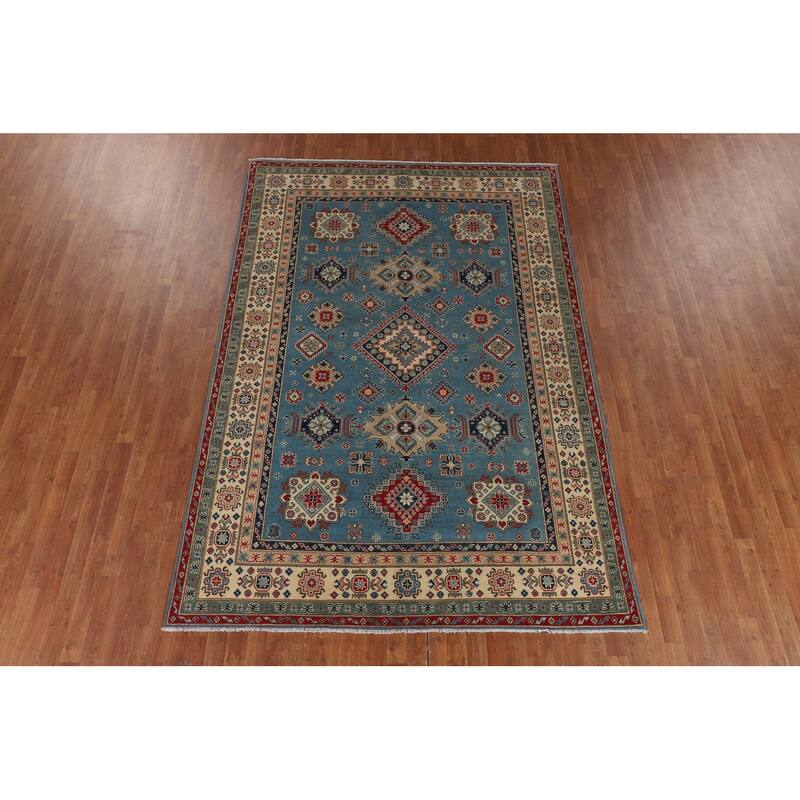 Light Blue Traditional Kazak Area Rug Handmade Wool Carpet - 6'8" x 9'6"