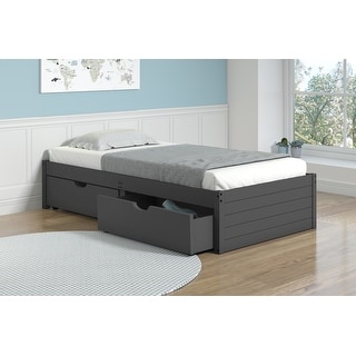 Twin Footboard Panel Bed in Dark Grey with Drawers