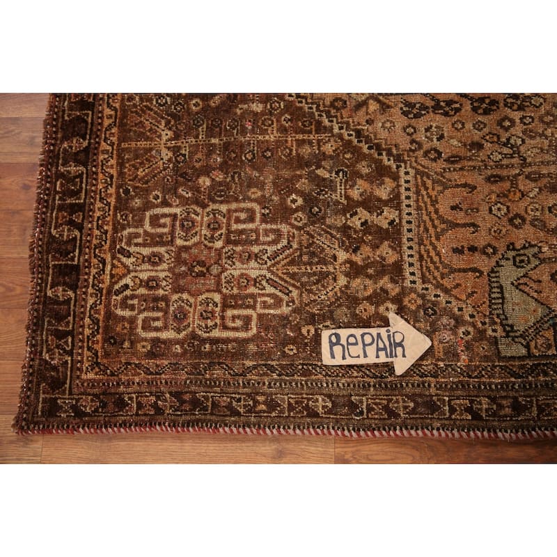 Qashqai Persian Antique Rug Hand-Knotted Vegetable Dye Wool Carpet - 4'8"x 7'9"