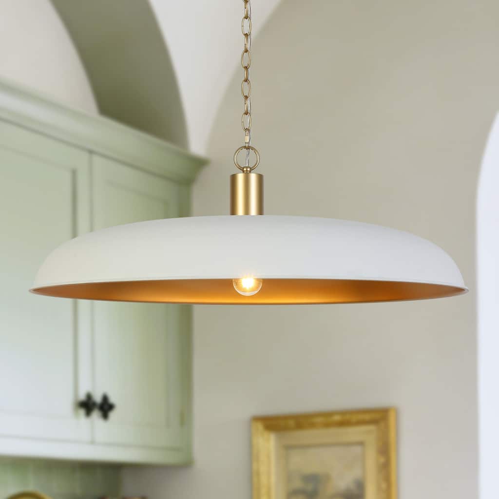 Modern Oversized 1-Light Chandelier White Gold Oversized Pendant Light Disc Kitchen Island Light for Dining Room - 33.5 " × 12 "