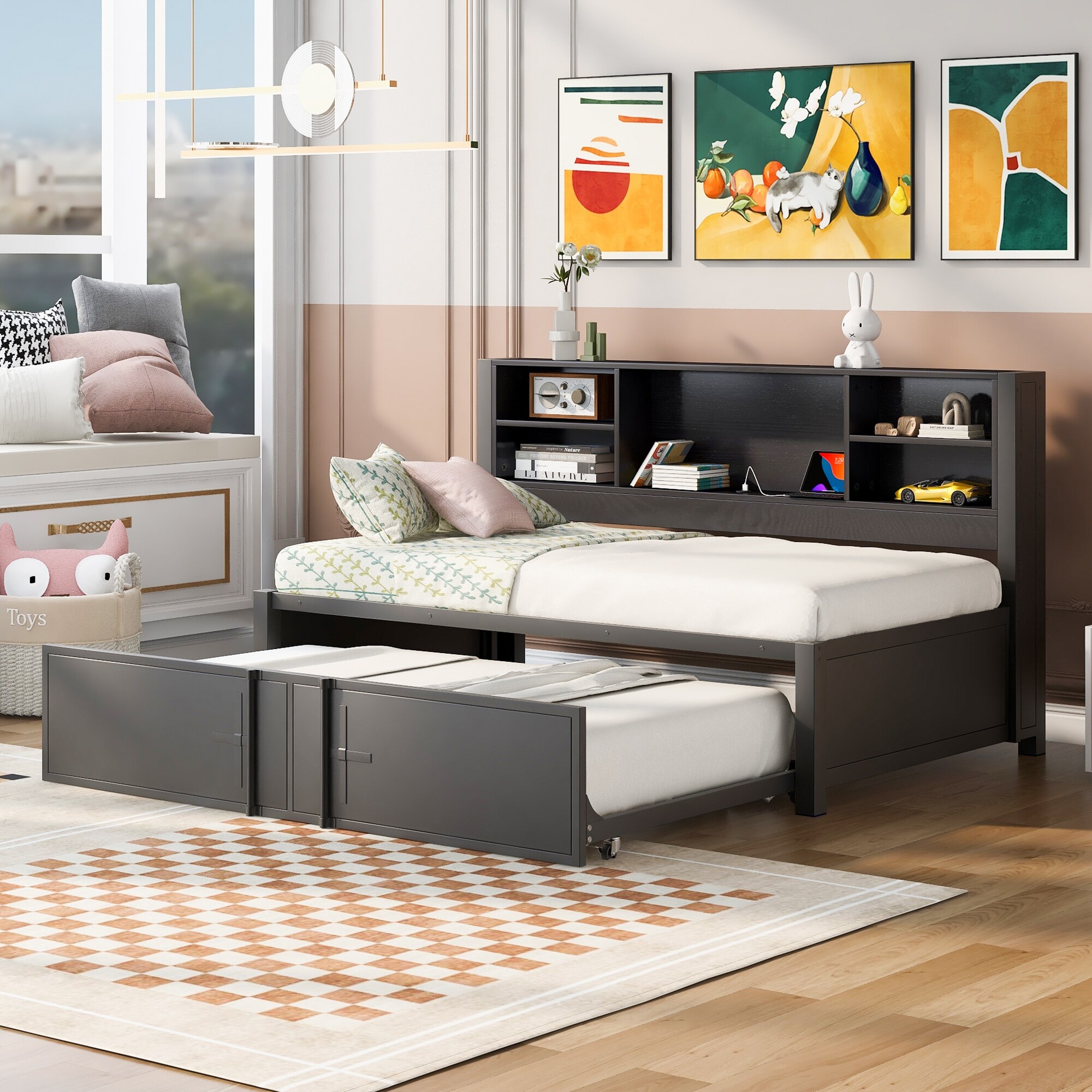 Black twin hot sale bed with trundle