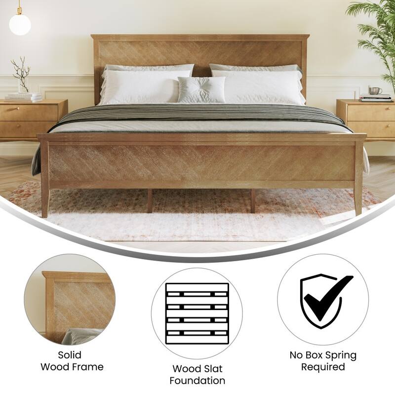 Solid Wood Platform Bed Frame with Headboard and Footboard