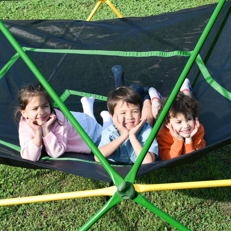 12ft Geometric Dome Climber Play Center - Kids Climbing Dome Tower with Hammock - Green + Yellow
