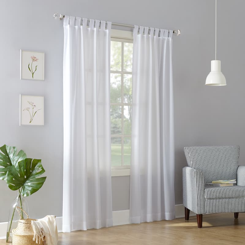 No. 918 Jacob Heathered Texture Semi-Sheer Tab Top Curtain Panel, Single Panel - 40" x 63" - White