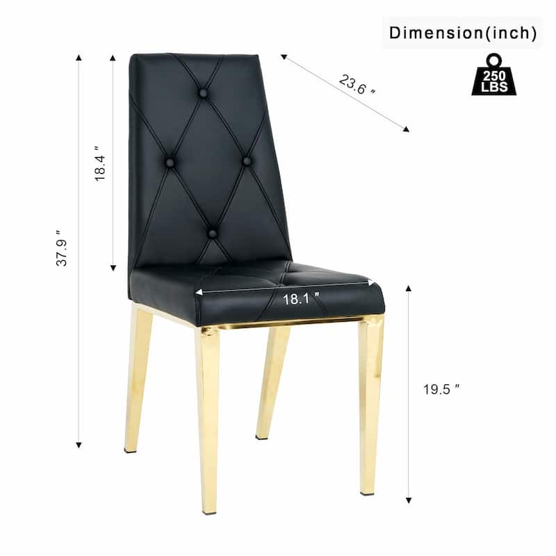 Modern Light Luxury Dining Chairs with PU Back and Electroplated Legs（Set of 2）