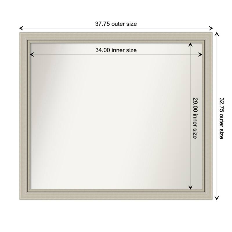 Romano Silver Narrow Framed Non-Beveled Custom Wall Mirror, Bathroom Vanity Mirror - Outer Size: 37.75 x 32.75