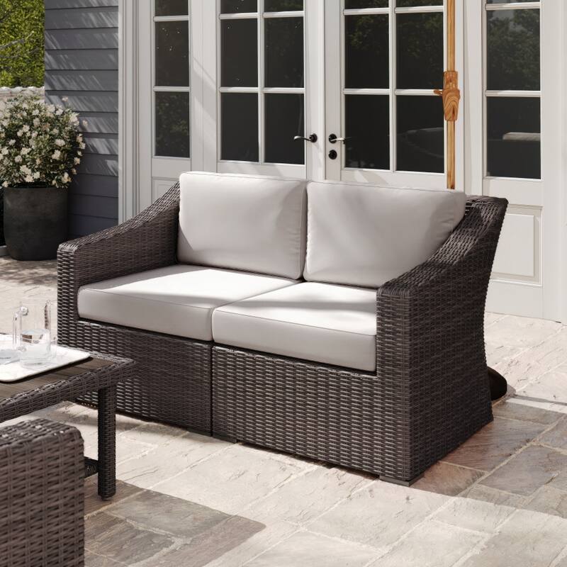 Martha Stewart Outdoor Modular Rattan Wicker Loveseat with All-Weather Cushions - 58"W x 32"D x 30"H