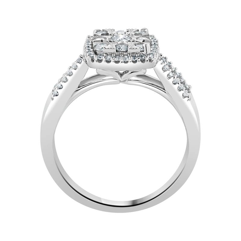 Auriya 10k White Gold 1/2ctw Cushion Shape Halo Cluster Diamond Engagement Ring