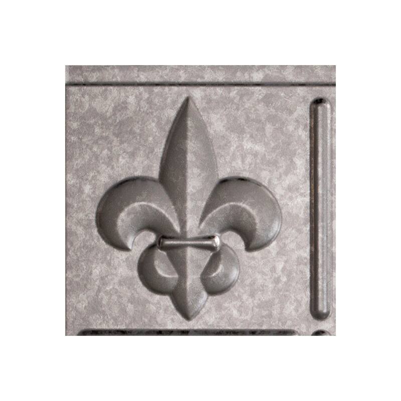 FASÄDE Fleur de Lis Decorative Vinyl Backsplash Panel - 6x6 Inch Sample - Galvanized Steel