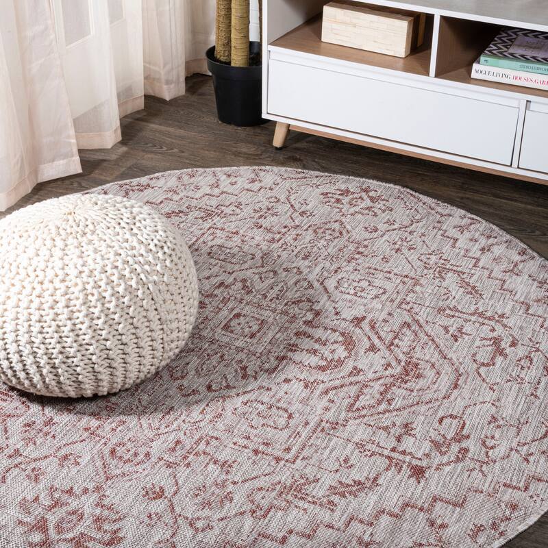 JONATHAN Y Charleston Medallion Indoor/Outdoor Area Rug - 3' Round - Red/Taupe