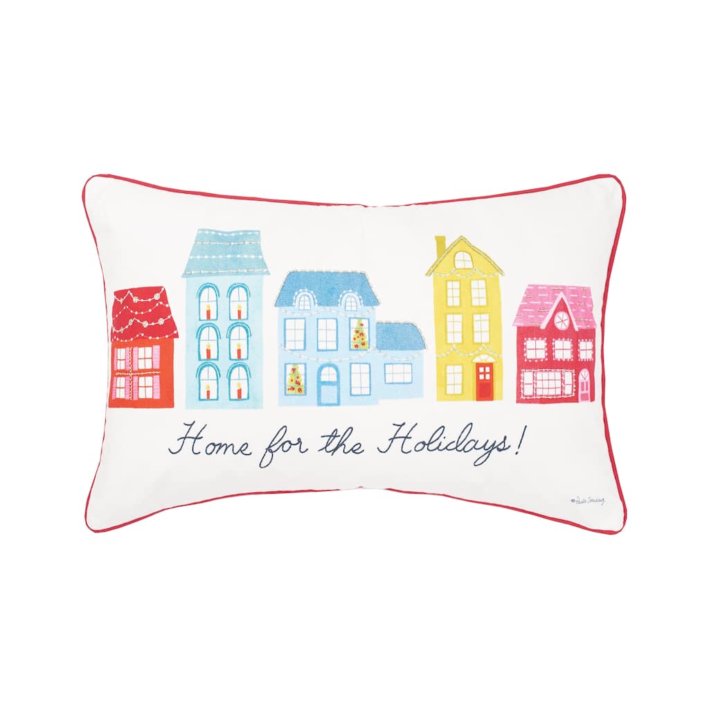 Village Holiday Printed & Embellished Throw Pillow