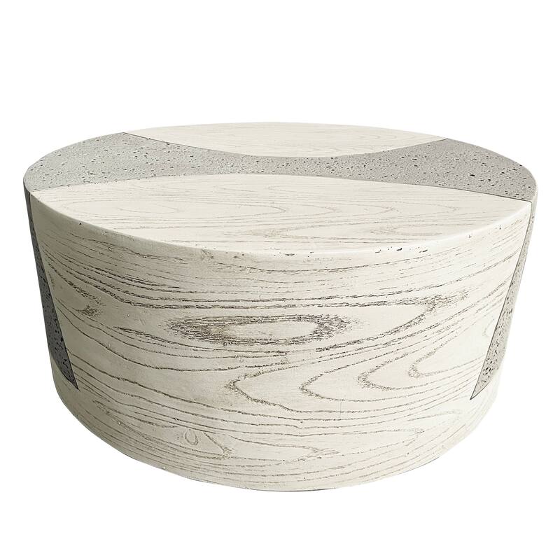 28" Round MGO Coffee Table with a Natural Stone & Wood-Look Finish