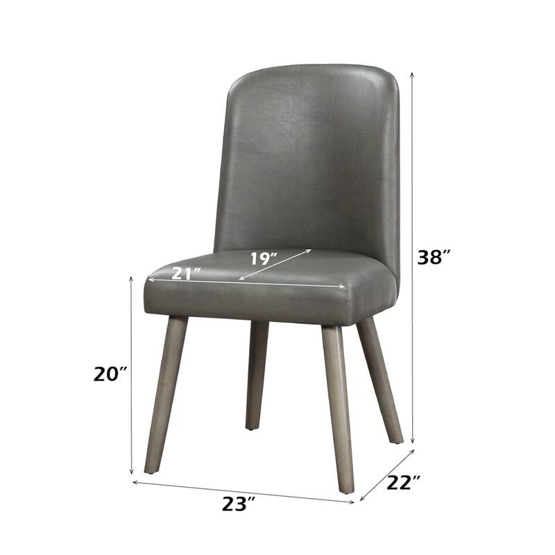 Set of 2 PU Side Chairs with Padded Seat and Back, Gray and Gray Oak