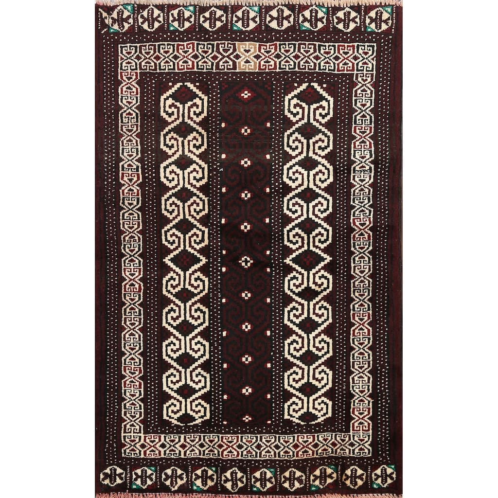 Geometric Persian Balouch Area Rug Handmade Traditional Wool Carpet - 2'9" x 3'9"