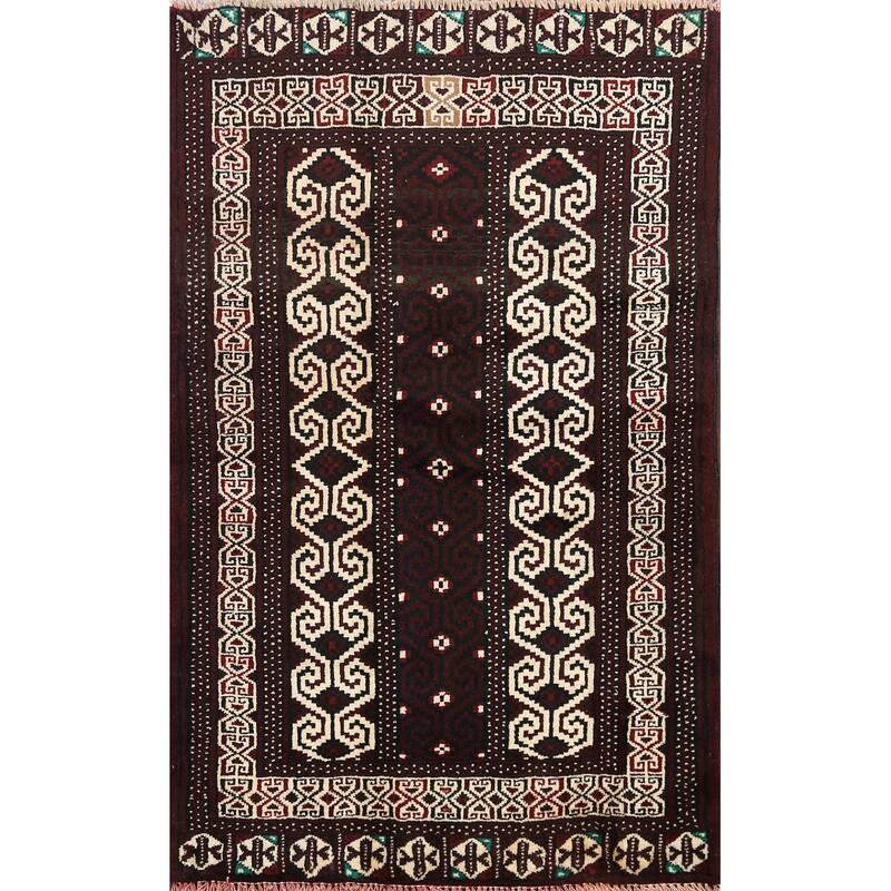 Geometric Persian Balouch Area Rug Handmade Traditional Wool Carpet - 2'9" x 3'9"
