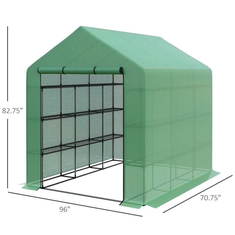 Outsunny 8' x 6' x 7' Portable Water/UV Walk-In Greenhouse Hot House with 18 Shelves, Weather Cover, & Roll Up Door