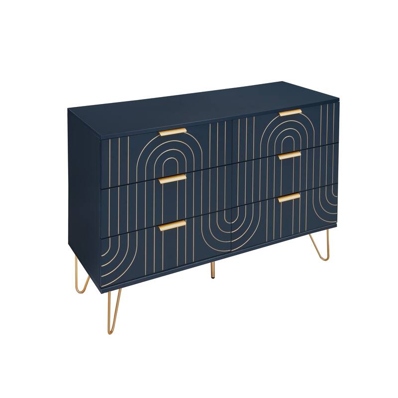 Modern 6 Drawer Dresser, Modern Dresser with Metal Handles