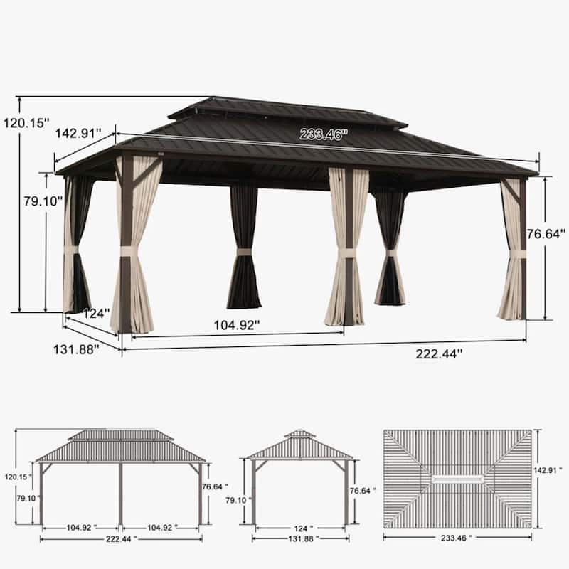 PURPLE LEAF Gazebo Outdoor Gazebo with Dual-Layer Galvanized Steel Double Roof Aluminum Gazebo with Netting and Curtains Bronze
