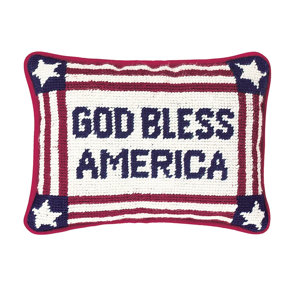 6.5" x 9" God Bless America July 4th Needlepoint Petite Throw Pillow