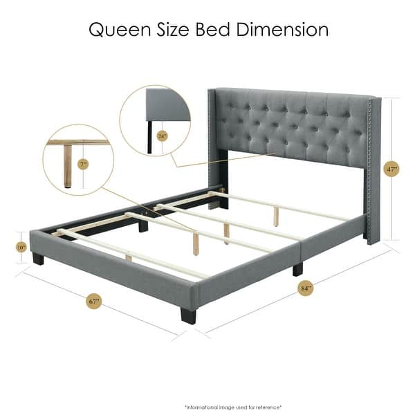 dimension image slide 2 of 2, Bardy Upholstered Button-tufted Wingback Bed - Queen or King