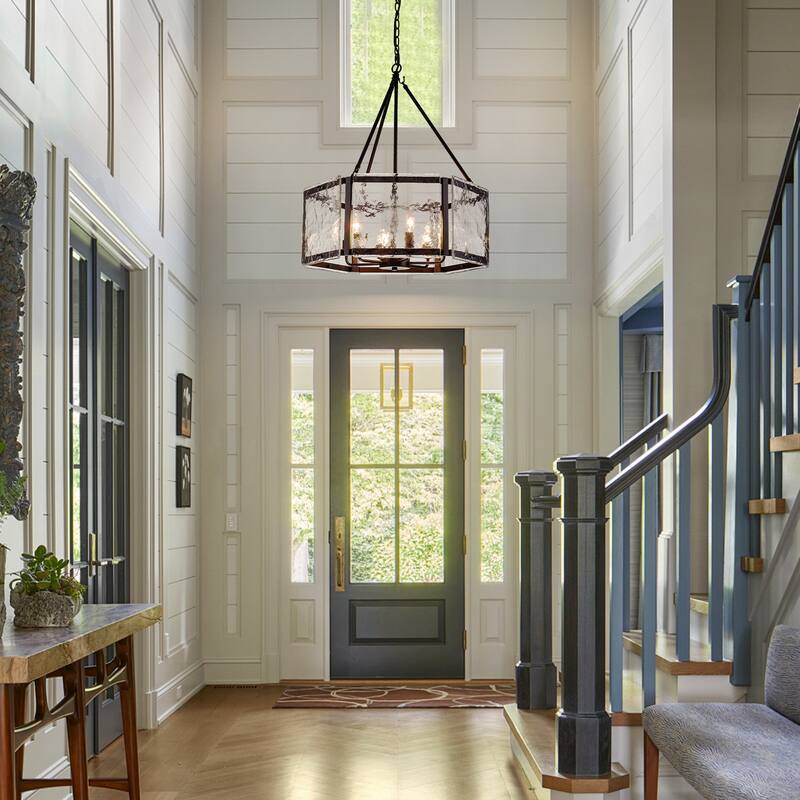 Black/Gold Glass Drum Chandeliers for Dining Room Living Room Entryway - W24.02"