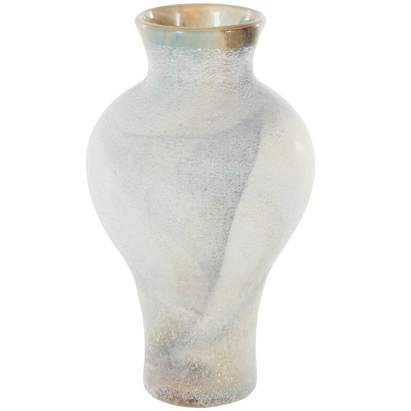 Cream Glass Distressed Decorative Vase with Blue and Tan Texturing