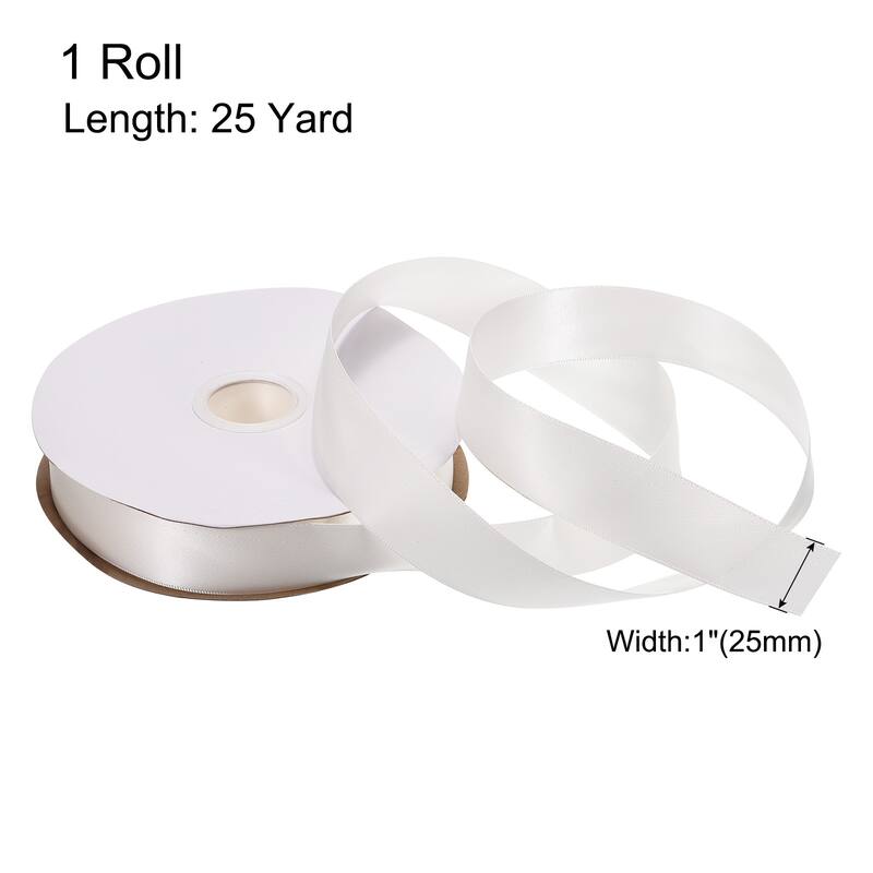 Satin Ribbon Grosgrain Valentine Solid Double Face Wedding Ribbon - Cream White - 1" x 25 Yard