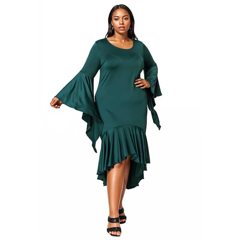 L I V D Women's Plus Size Arielle Flowy Mermaid Hem Dress - 3X - Hunter Green