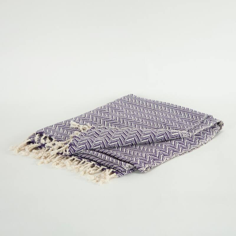 Rizzy Home Chevron Hand Loomed Woven Throw - Purple/ Natural
