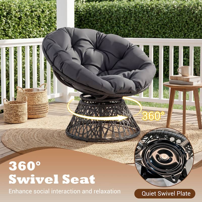 Gymax 360-DegreeSwivel Papasan Chair Round Wicker Lounge Chair w/Thick