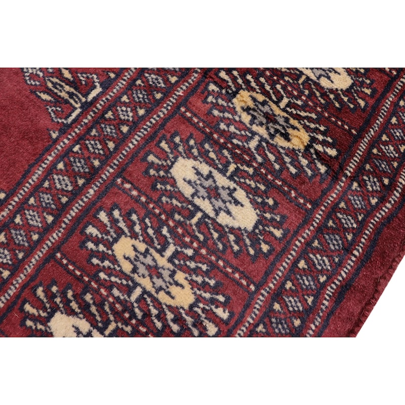 Tribal Bokhara Morris Maroon/Gray Hand Knotted Wool Rug - 3'0'' x 5'0''