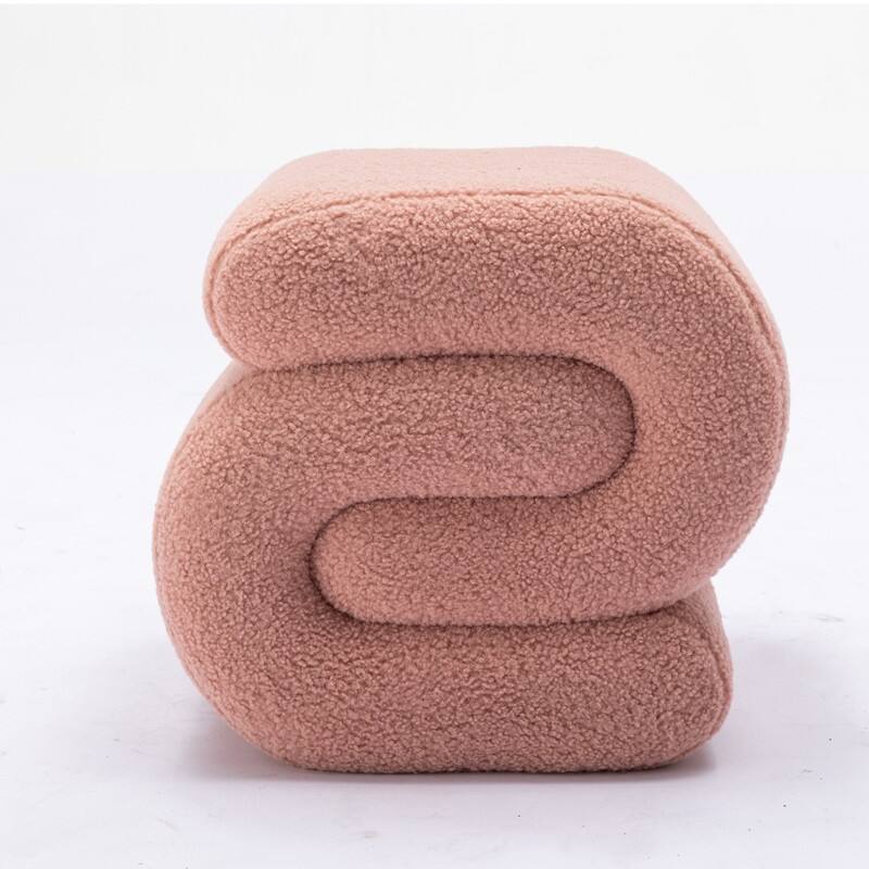 Teddy Fabric S-shape Ottoman Makeup Stool Footstool