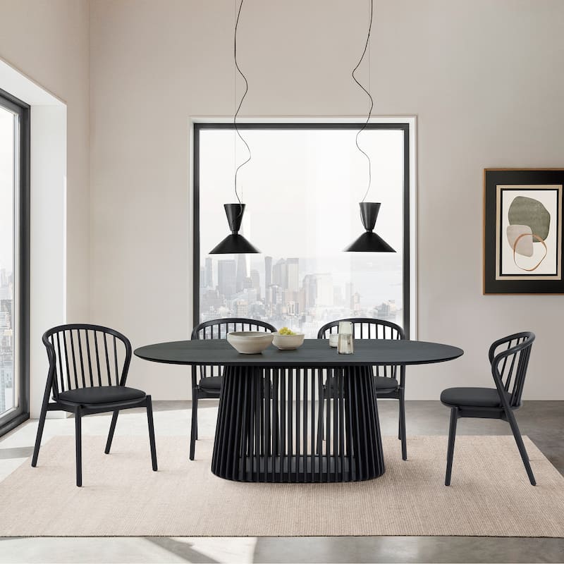 Pasadena Mid-Century Solid Wood Oval 5 Peice Dining Table Set - Black