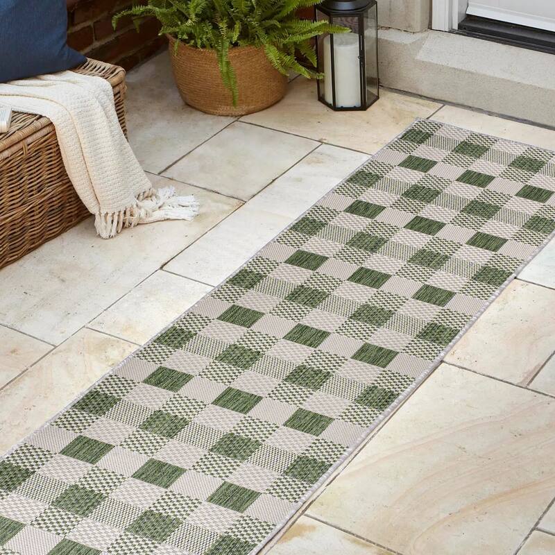 JONATHAN Y Biot Traditional Geometric Bold Gingham Black/Cream Indoor/Outdoor Area Rug