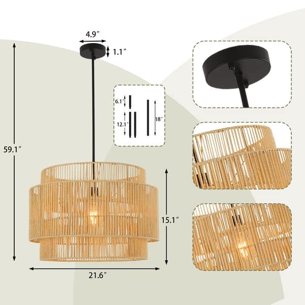 1-Light Rattan Chandelier Hand-Woven Pendant Light - Bed Bath & Beyond ...