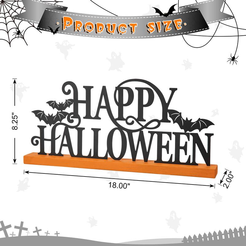 Glitzhome 18"L Wooden HAPPY HALLOWEEN Word Sign Tabletop Decor