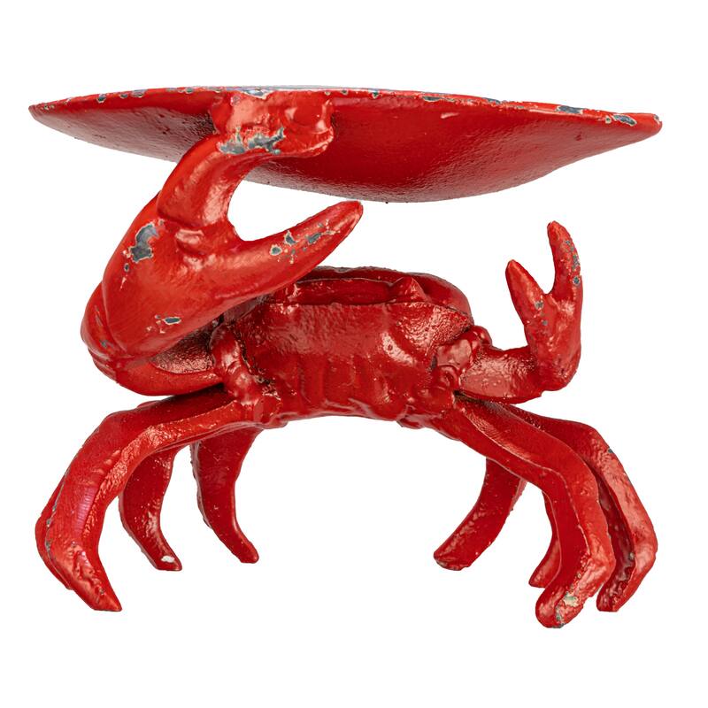 Distressed Red Decorative Cast Iron Crab Shaped Dish