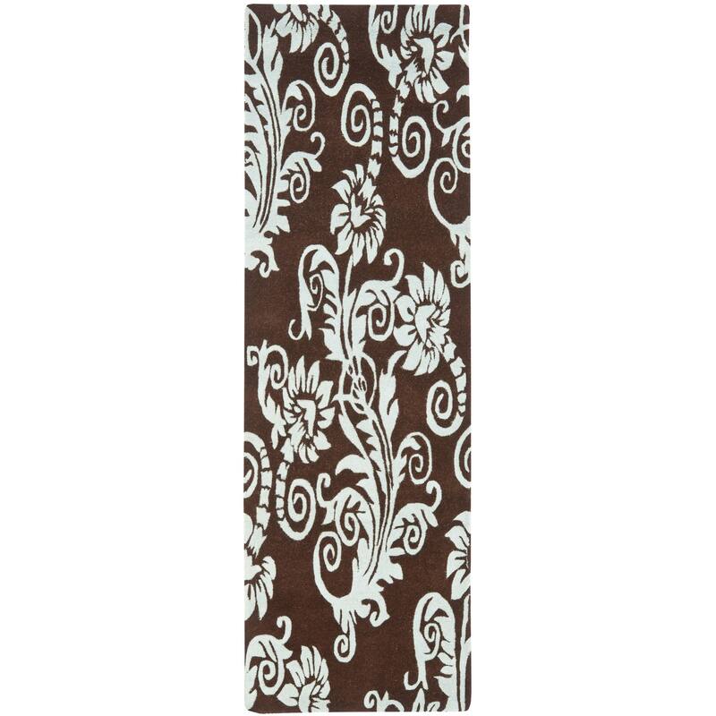 SAFAVIEH Handmade Soho Cassondra Scroll N.Z. Wool Rug - 2'6" x 8' Runner - Brown/Blue