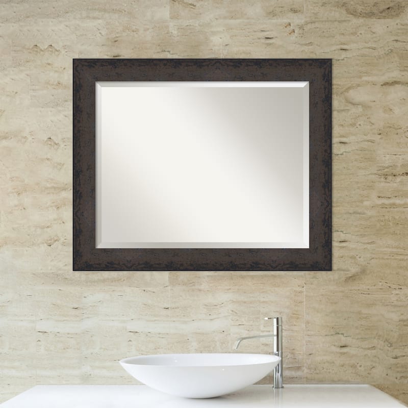 Dappled Beveled Wood Framed Bathroom Vanity Wall Mirror