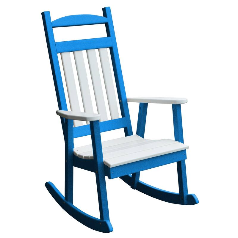 Poly Classic Porch Rocker - Blue with White Accents