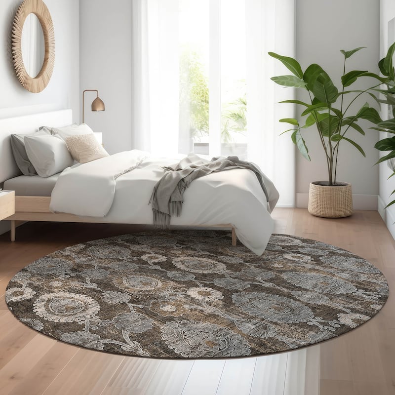 Premium Washable Super Soft Traditional Olivia Mayfield Rug - Chocolate - 8' x 8' - Round