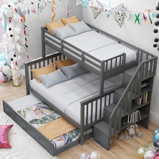 Space-Efficient Multifunctional Twin-Over-Full Bunk Bed with Twin size Trundle,Storage