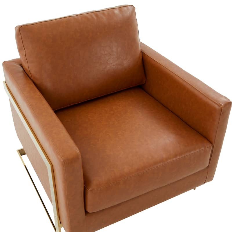 Lincoln Leather Accent Chair With Gold Frame Modern Single Seater Sofa for Living Room and Bedroom - 34"