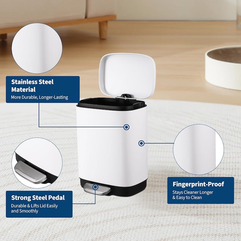 12 Litre Stainless Steel Kitchen Waste Bin, White