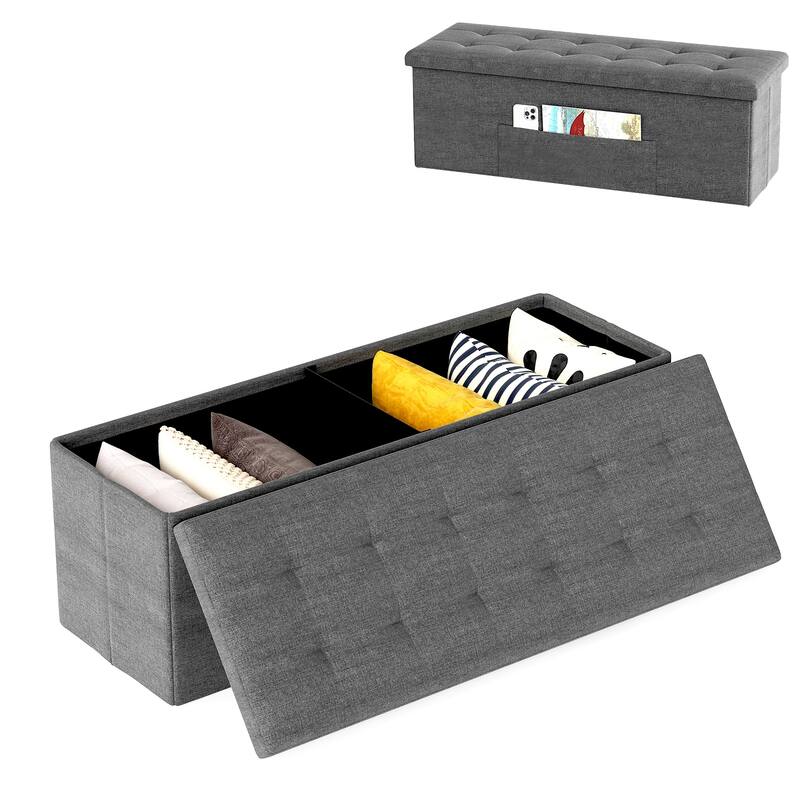 Large 38 Gallon Linen Fabric Storage Ottoman Bench Folding Multipurpose Footrest and Seat with Foam Cushion - 43" × 15" × 15"