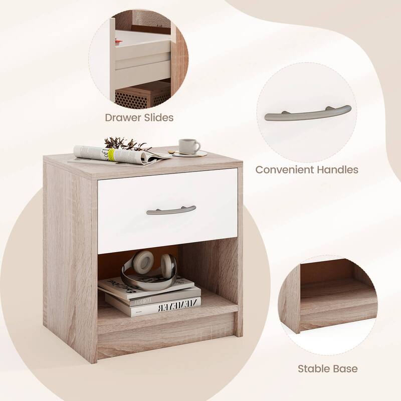 Costway Modern Nightstand Bedside Table with Drawer Open Storage Shelf