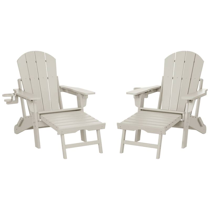Laguna Outdoor Folding Adjustable Adirondack Chair with Cup Holder & Hideaway Ottoman (Set of 2)